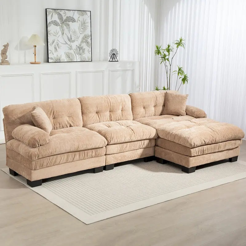 Canapé d'angle convertible en L en chenille 120,87 cm avec pouf
