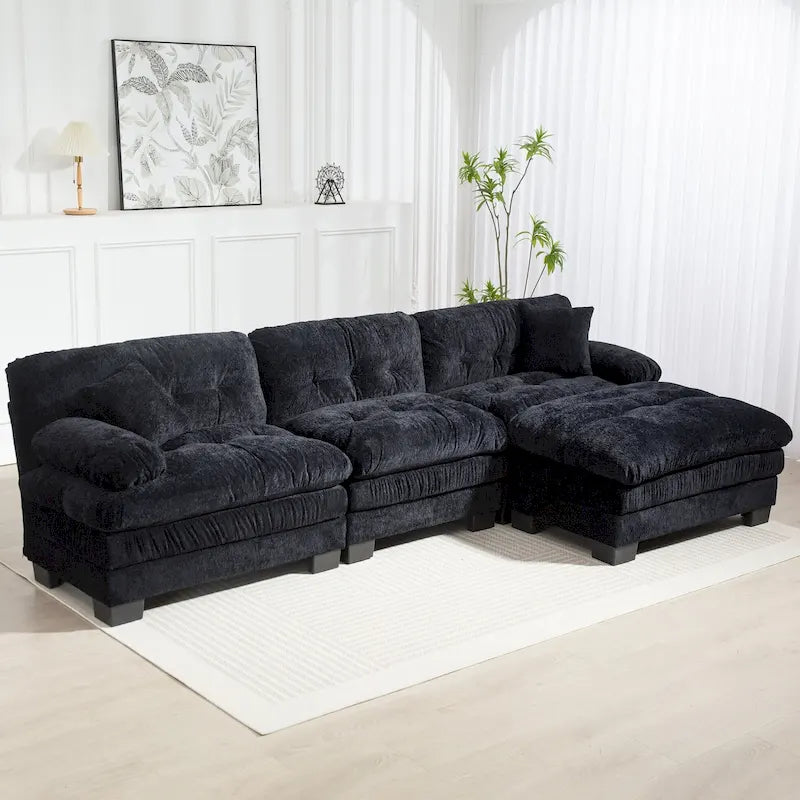 Canapé d'angle convertible en L en chenille 120,87 cm avec pouf