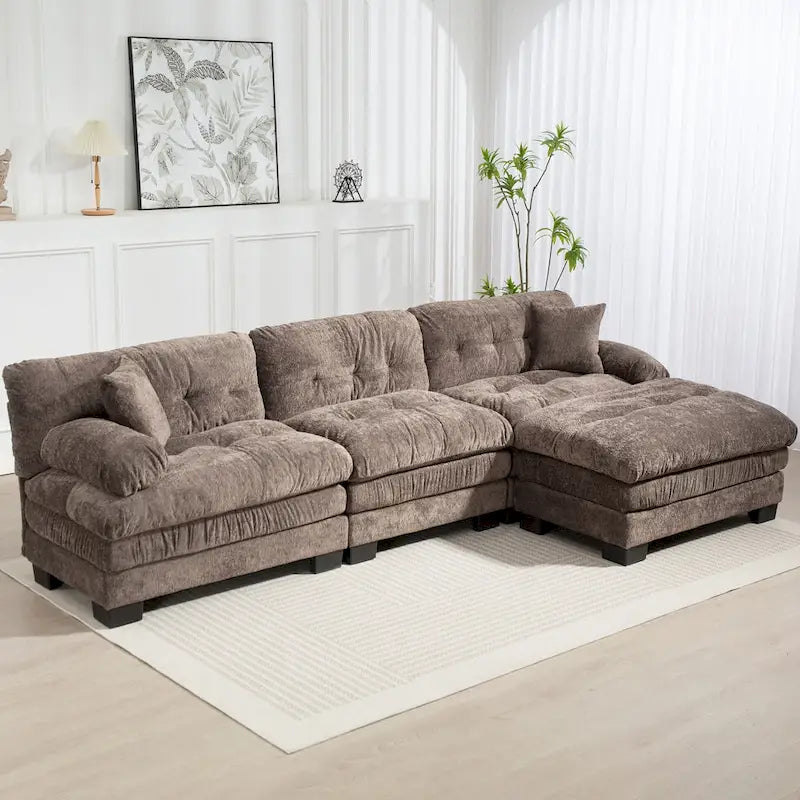 Canapé d'angle convertible en L en chenille 120,87 cm avec pouf