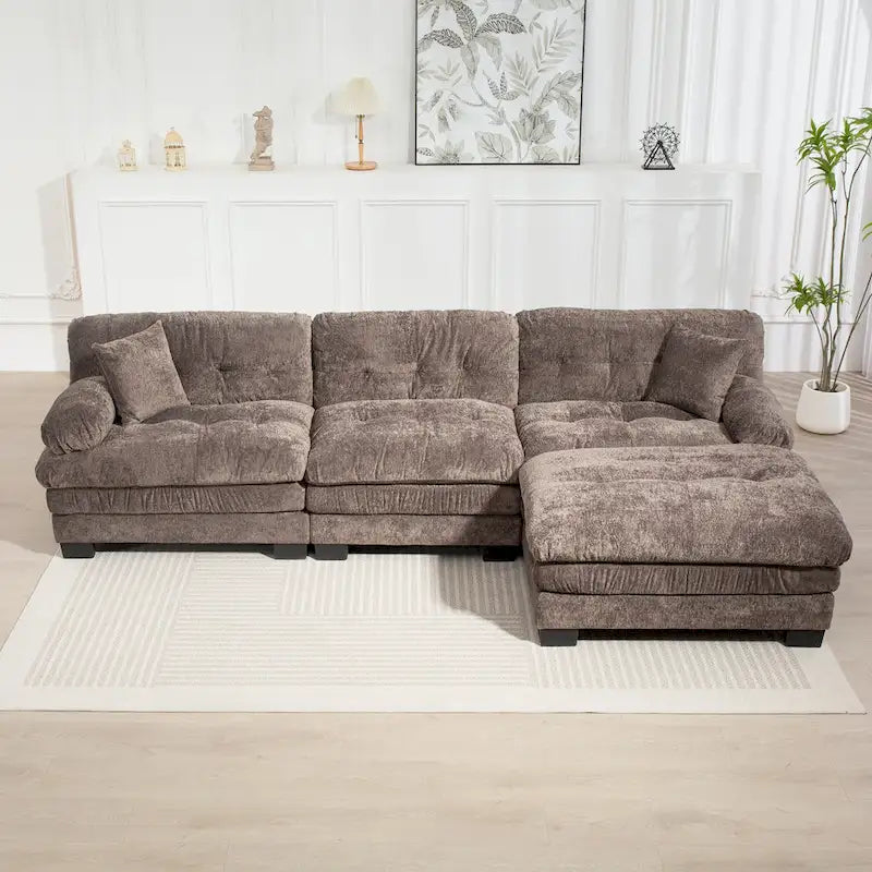 Canapé d'angle convertible en L en chenille 120,87 cm avec pouf