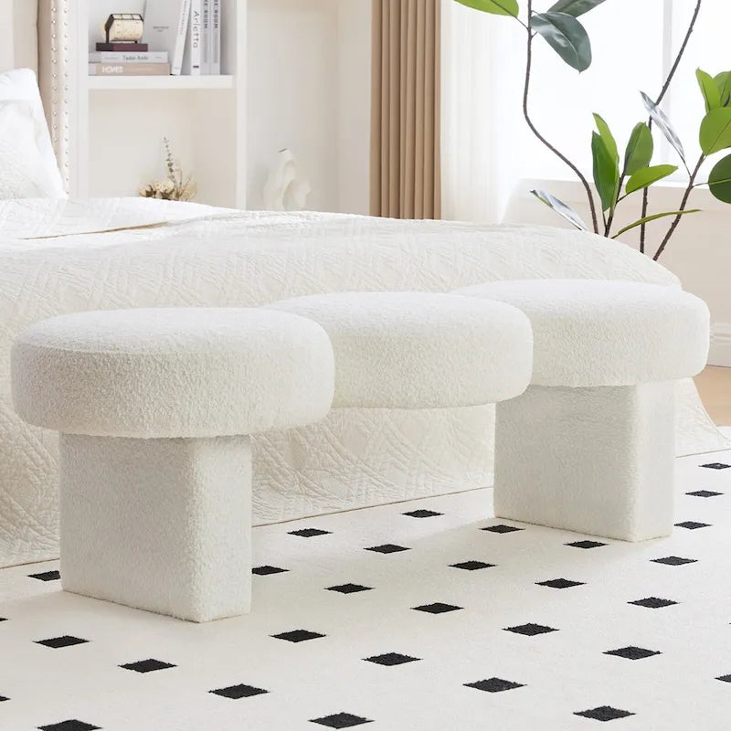 56.3W Boucle Upholstered Bedroom Bench for Entryway End of Bed - 56.3W x 19.7D x 17.7H