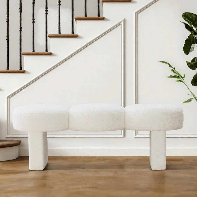 Banc de chambre capitonné en tissu bouclé, 143 cm de large, pour entrée ou pied de lit - 143 cm de large x 50 cm de profondeur x 45 cm de haut