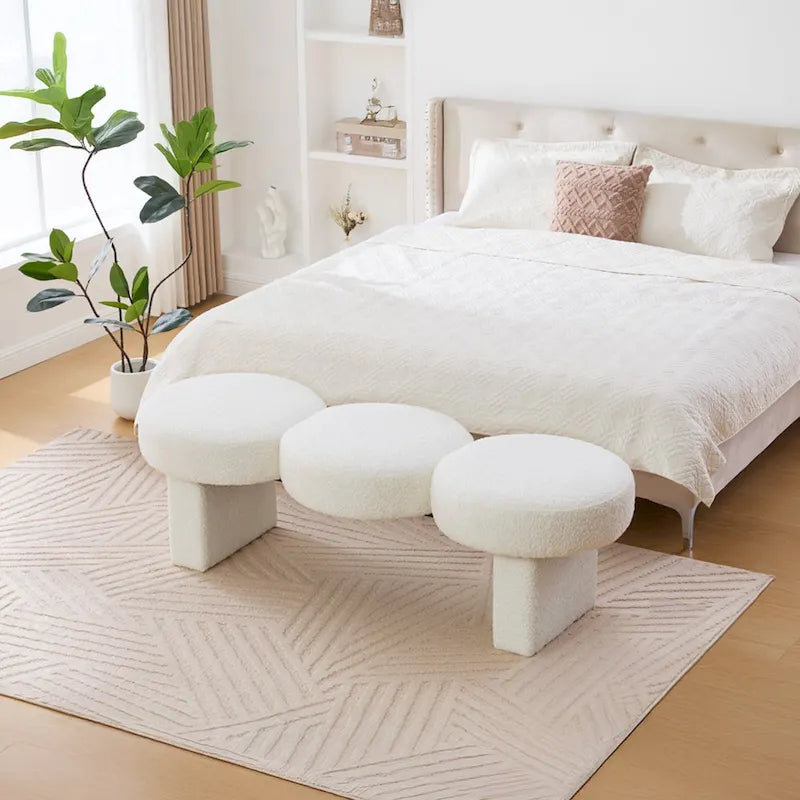 Banc de chambre capitonné en tissu bouclé, 143 cm de large, pour entrée ou pied de lit - 143 cm de large x 50 cm de profondeur x 45 cm de haut