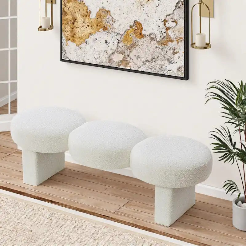 Banc de chambre capitonné en tissu bouclé, 143 cm de large, pour entrée ou pied de lit - 143 cm de large x 50 cm de profondeur x 45 cm de haut