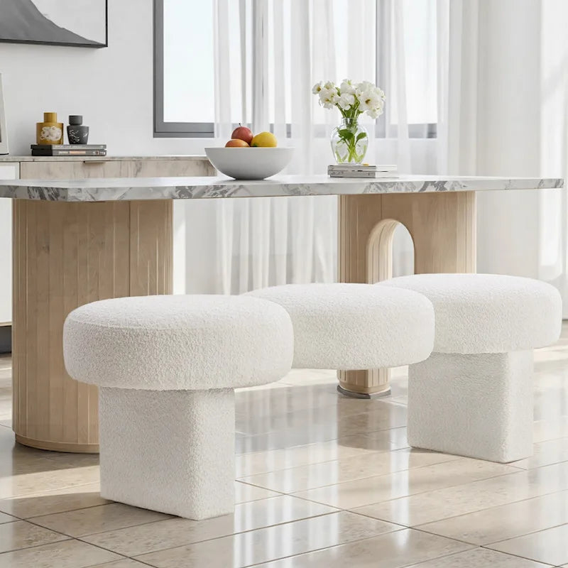 Banc de chambre capitonné en tissu bouclé, 143 cm de large, pour entrée ou pied de lit - 143 cm de large x 50 cm de profondeur x 45 cm de haut