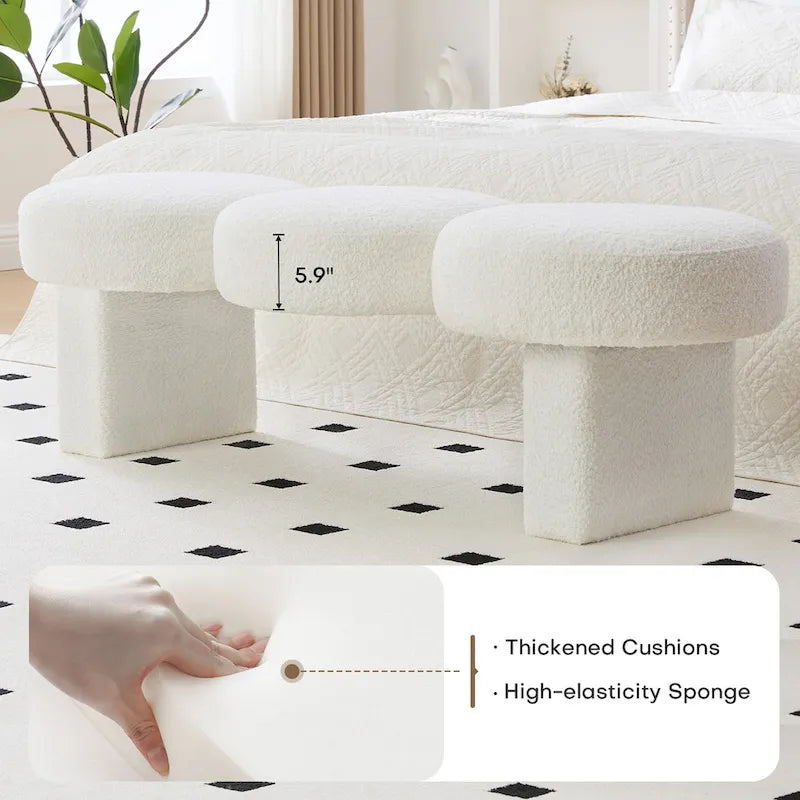 Banc de chambre capitonné en tissu bouclé, 143 cm de large, pour entrée ou pied de lit - 143 cm de large x 50 cm de profondeur x 45 cm de haut