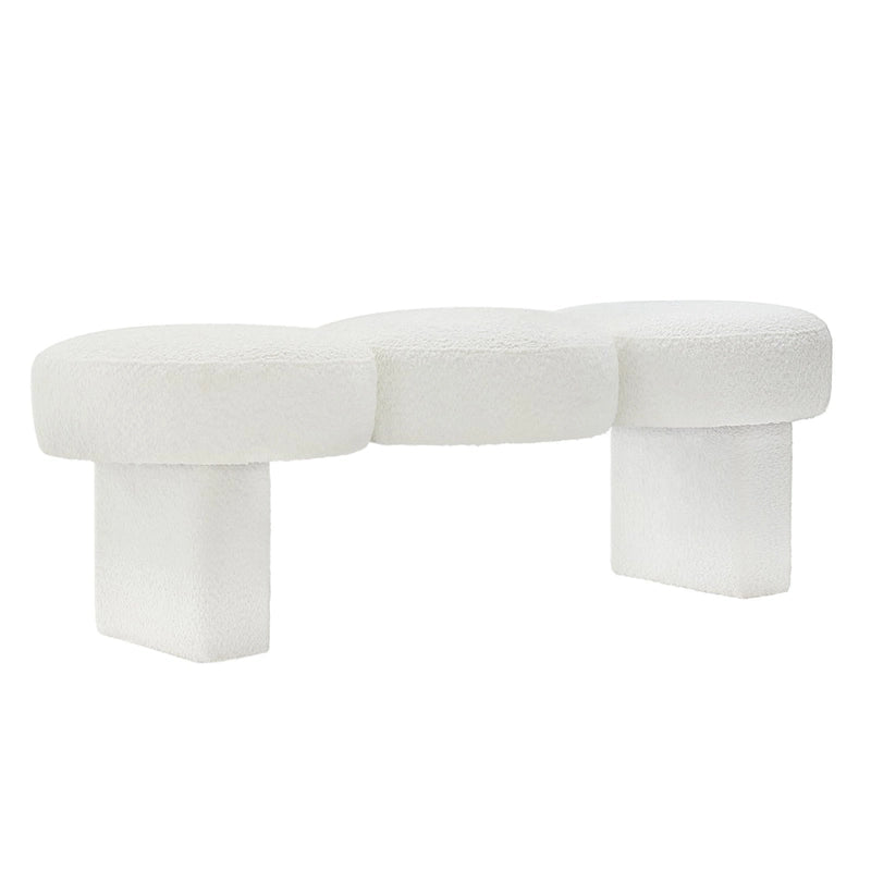 Banc de chambre capitonné en tissu bouclé, 143 cm de large, pour entrée ou pied de lit - 143 cm de large x 50 cm de profondeur x 45 cm de haut