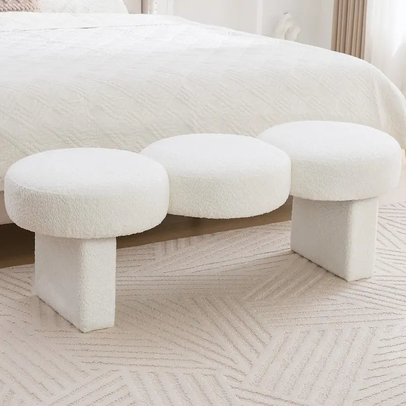 Banc de chambre capitonné en tissu bouclé, 143 cm de large, pour entrée ou pied de lit - 143 cm de large x 50 cm de profondeur x 45 cm de haut