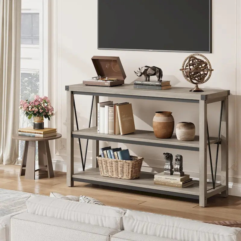 Table console d'entrée de style campagnard, étroite et longue de 119 cm (47 pouces), avec rangement