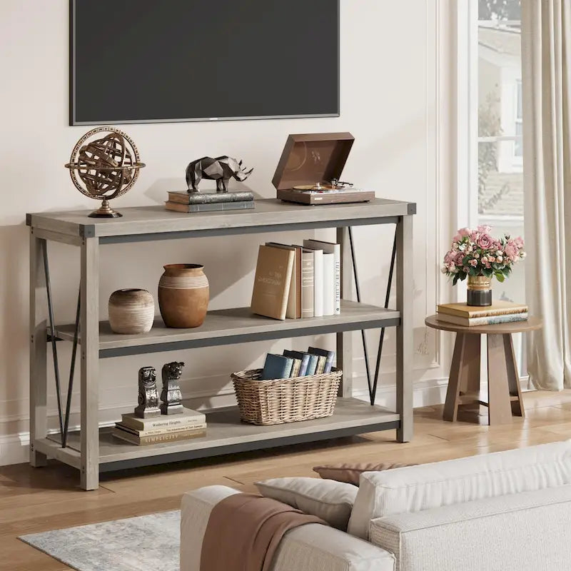 Table console d'entrée de style campagnard, étroite et longue de 119 cm (47 pouces), avec rangement