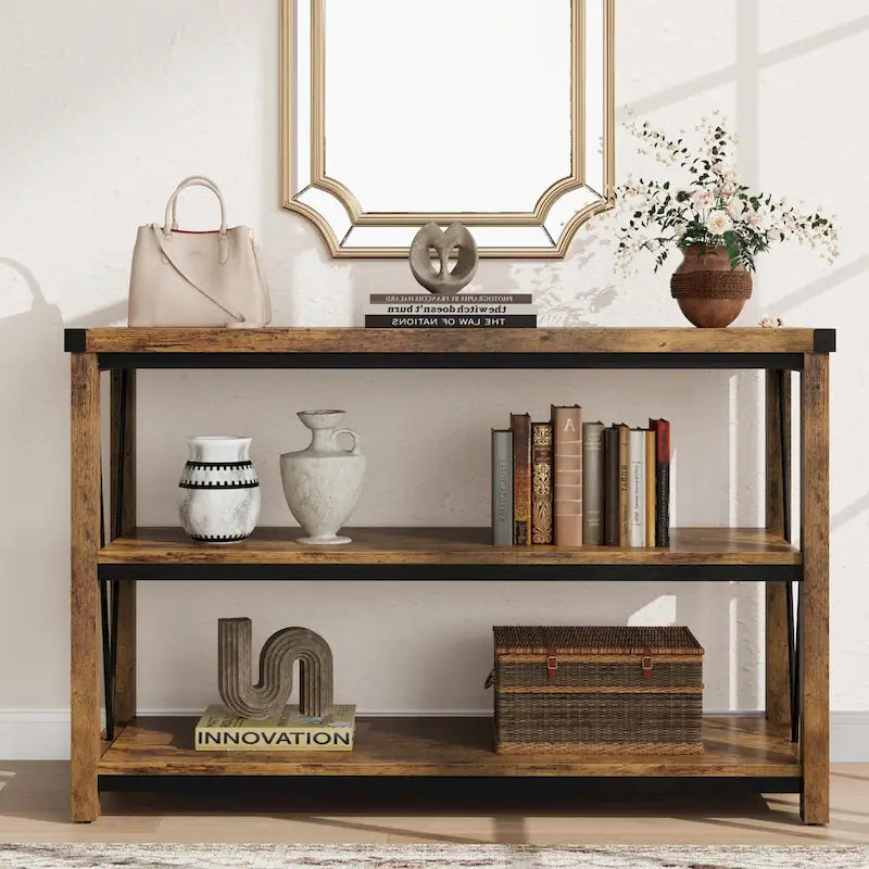 Table console d'entrée de style campagnard, étroite et longue de 119 cm (47 pouces), avec rangement