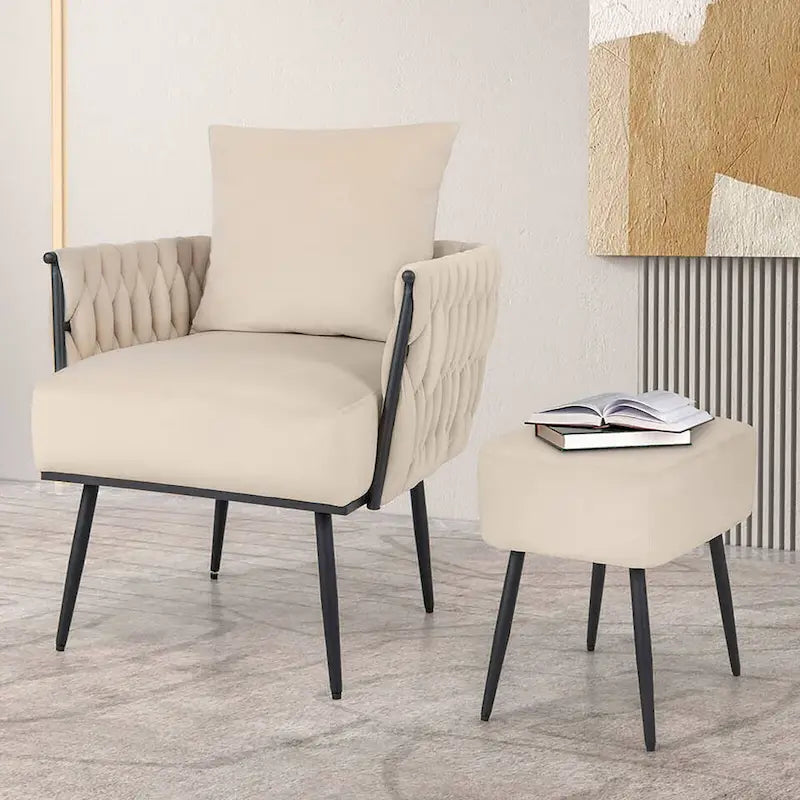 Ensemble fauteuil et repose-pieds Gymax Modern Dutch Velvet, fauteuil de loisirs simple