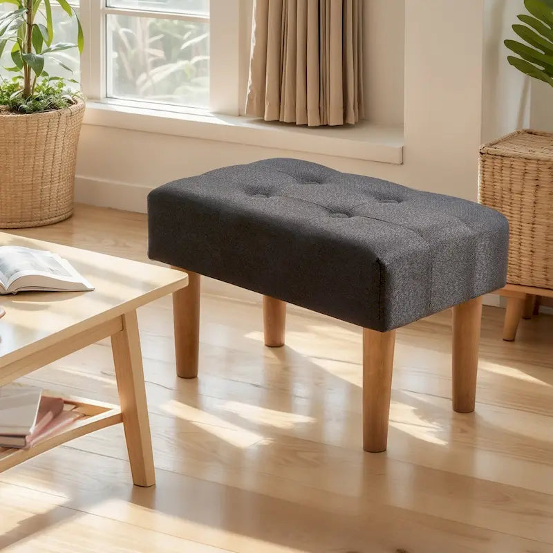 Petit repose-pieds ottoman en lin avec pieds, repose-pieds rectangulaire rembourré pour canapé, salon ou sous-bureau