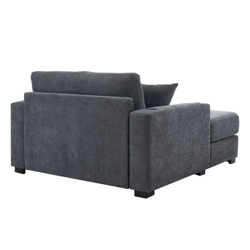 Chaise longue surdimensionnée en tissu chenille, fauteuil-lit-canapé 39,7/43,5/55 pouces avec coussins, station de charge et porte-gobelets