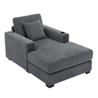 Chaise longue surdimensionnée en tissu chenille, fauteuil-lit-canapé 39,7/43,5/55 pouces avec coussins, station de charge et porte-gobelets
