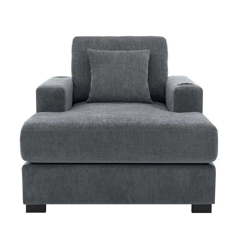 Chaise longue surdimensionnée en tissu chenille, fauteuil-lit-canapé 39,7/43,5/55 pouces avec coussins, station de charge et porte-gobelets