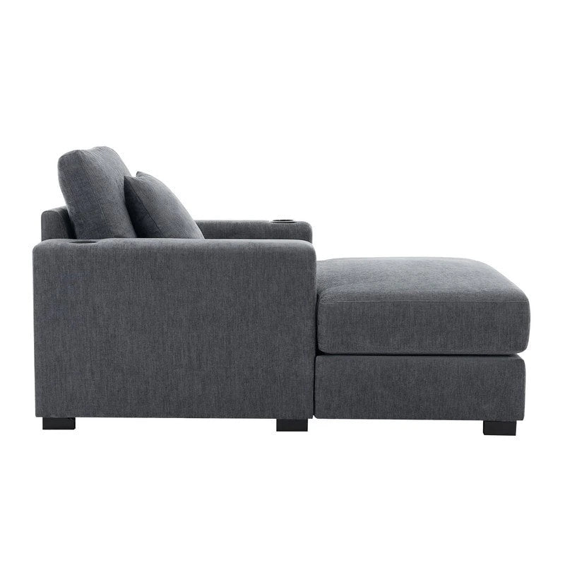 Chaise longue surdimensionnée en tissu chenille, fauteuil-lit-canapé 39,7/43,5/55 pouces avec coussins, station de charge et porte-gobelets