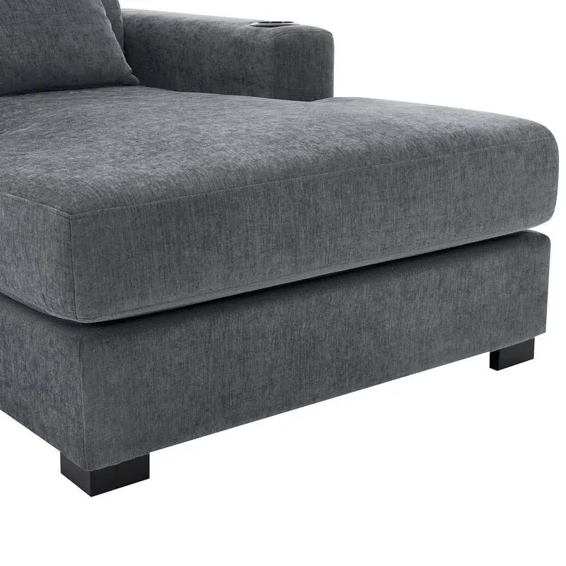 Chaise longue surdimensionnée en tissu chenille, fauteuil-lit-canapé 39,7/43,5/55 pouces avec coussins, station de charge et porte-gobelets