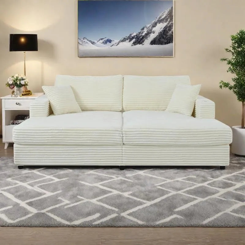 Canapé-lit méridienne en velours côtelé de 86,5 pouces avec ports USB, porte-gobelets et 8 coussins épais