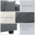 Canapé-lit méridienne en velours côtelé de 86,5 pouces avec ports USB, porte-gobelets et 8 coussins épais