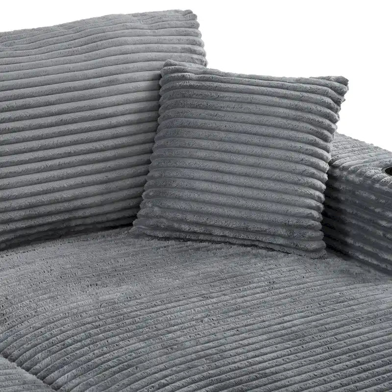 Canapé-lit méridienne en velours côtelé de 86,5 pouces avec ports USB, porte-gobelets et 8 coussins épais