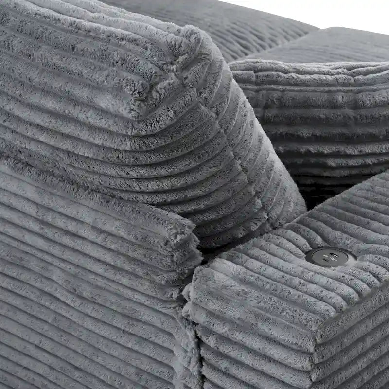 Canapé-lit méridienne en velours côtelé de 86,5 pouces avec ports USB, porte-gobelets et 8 coussins épais