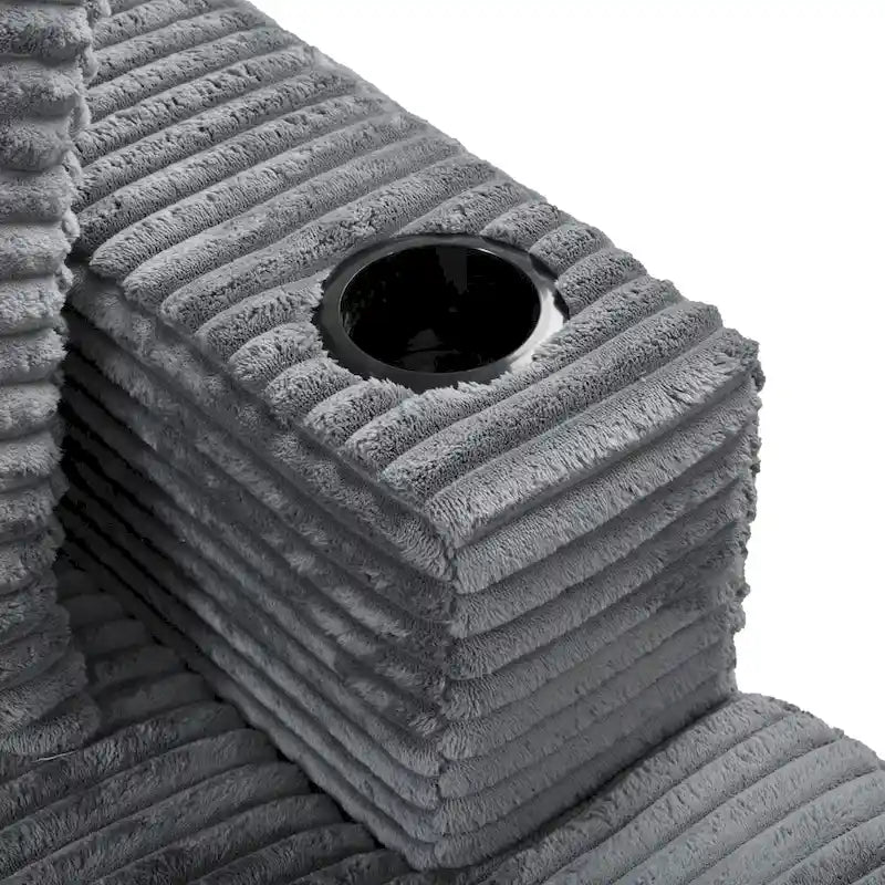 Canapé-lit méridienne en velours côtelé de 86,5 pouces avec ports USB, porte-gobelets et 8 coussins épais