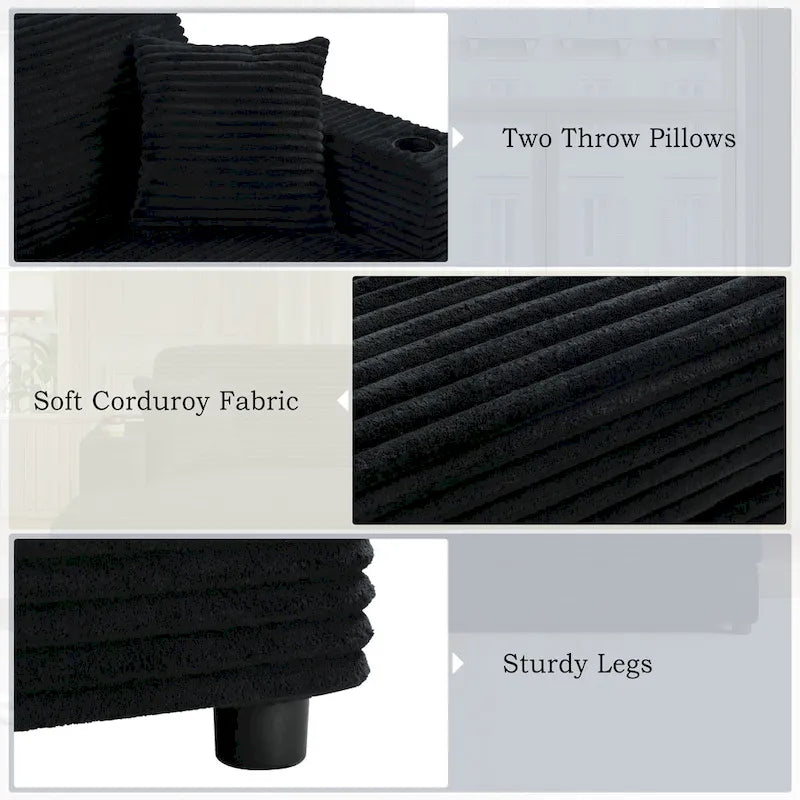 Canapé-lit méridienne en velours côtelé de 86,5 pouces avec ports USB, porte-gobelets et 8 coussins épais