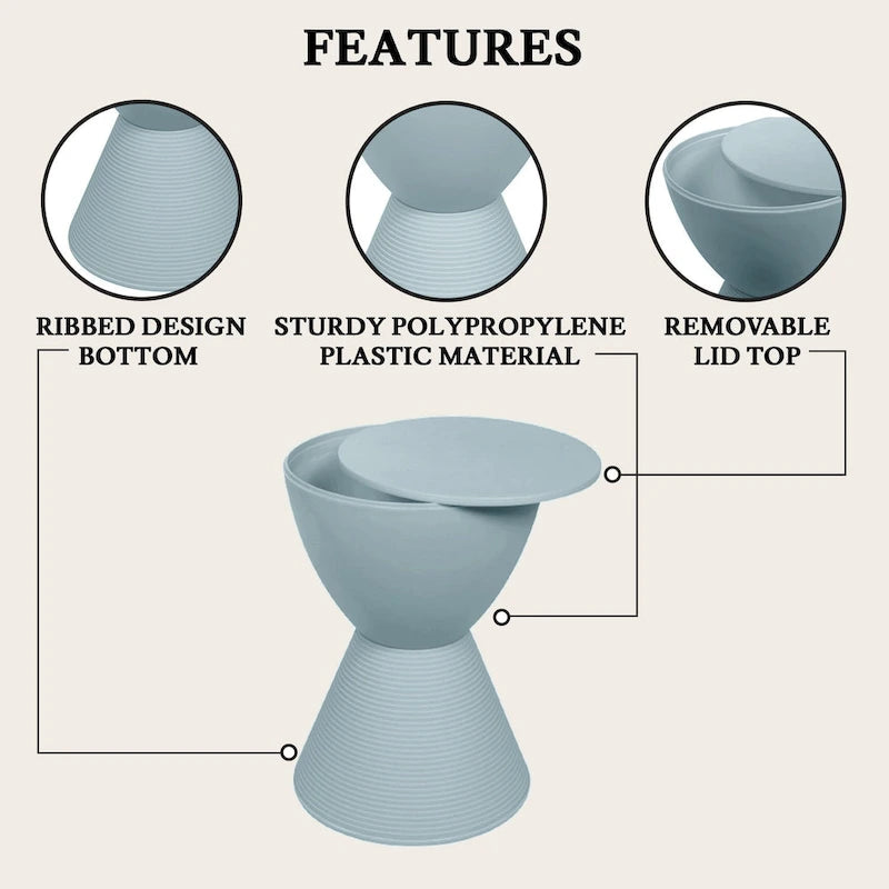 Table d'appoint ronde Boyd avec base nervurée et couvercle amovible, idéale pour le salon et la chambre.