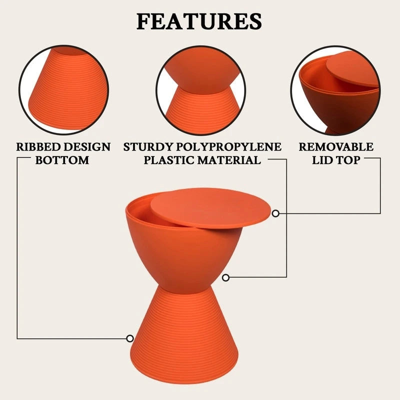 Table d'appoint ronde Boyd avec base nervurée et couvercle amovible, idéale pour le salon et la chambre.