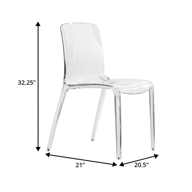 Chaise de salle à manger empilable minimaliste en acrylique, moderne, transparente, avec dossier haut, idéale pour la salle à manger et la cuisine.