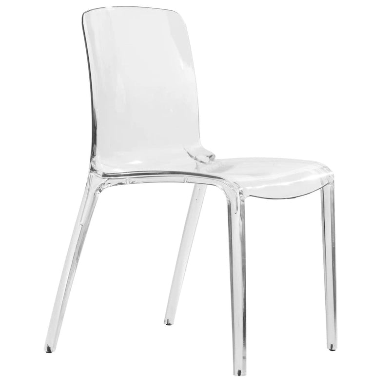 Chaise de salle à manger empilable minimaliste en acrylique, moderne, transparente, avec dossier haut, idéale pour la salle à manger et la cuisine.