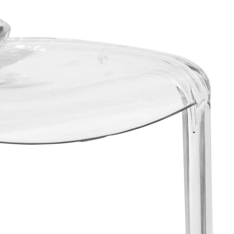 Chaise de salle à manger empilable minimaliste en acrylique, moderne, transparente, avec dossier haut, idéale pour la salle à manger et la cuisine.