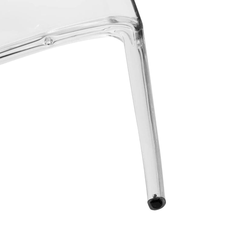 Chaise de salle à manger empilable minimaliste en acrylique, moderne, transparente, avec dossier haut, idéale pour la salle à manger et la cuisine.