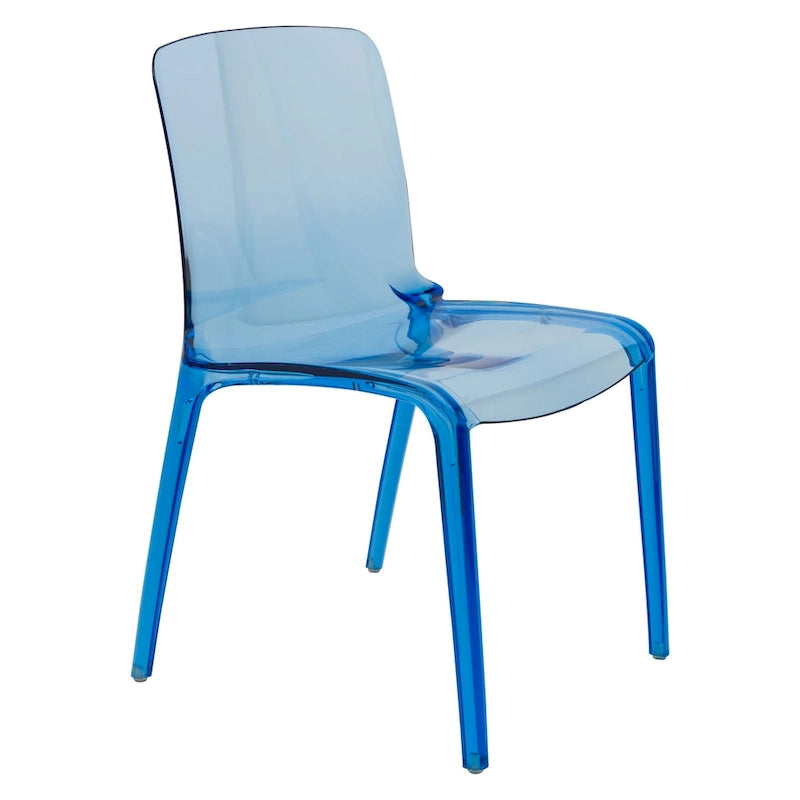 Chaise de salle à manger empilable minimaliste en acrylique, moderne, transparente, avec dossier haut, idéale pour la salle à manger et la cuisine.
