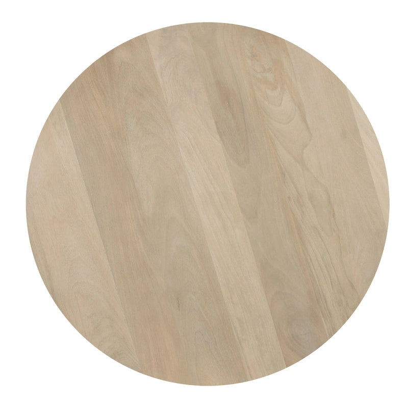 Table d'appoint Hazel à 3 pieds piliers, en bois de manguier brun naturel travaillé à la main, plateau rond de 45 cm (17,7 pouces).