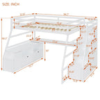 Lit mezzanine en pin avec bureau et rangements