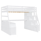 Lit mezzanine en pin avec bureau et rangements