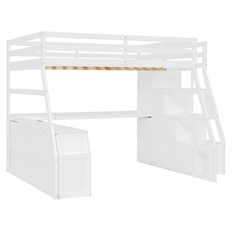 Lit mezzanine en pin avec bureau et rangements
