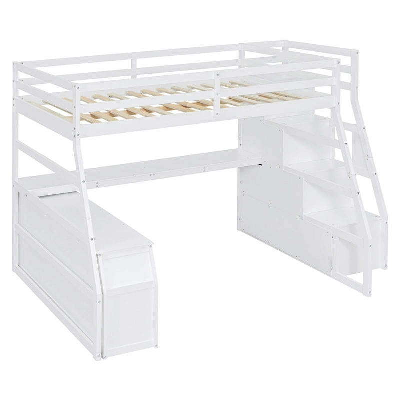 Lit mezzanine en pin avec bureau et rangements