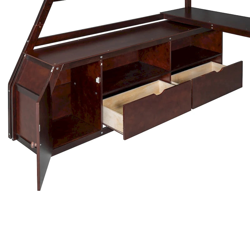 Lit mezzanine en pin avec bureau et rangements