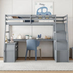 Lit mezzanine en pin avec bureau et rangements