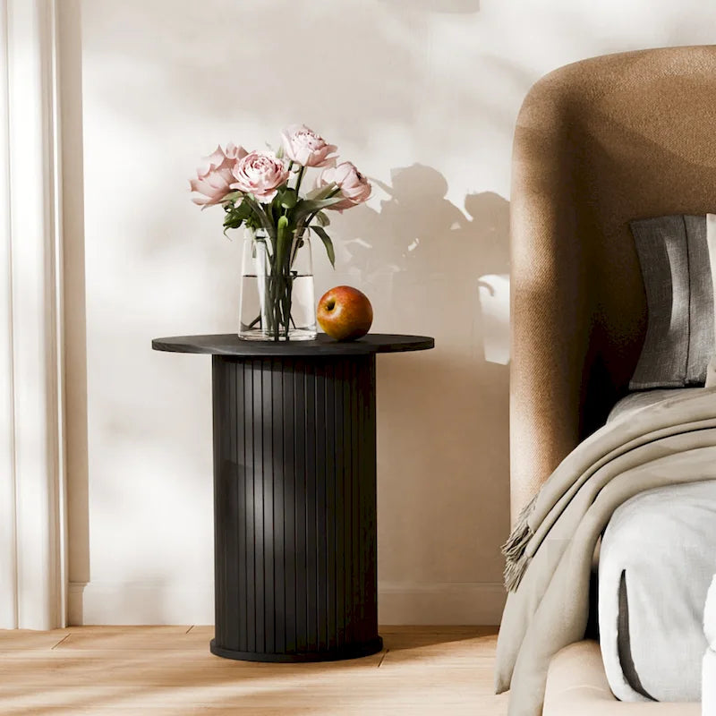 Table d'appoint ronde en forme de tambour, petite table d'appoint moderne du milieu du siècle pour salon, chambre