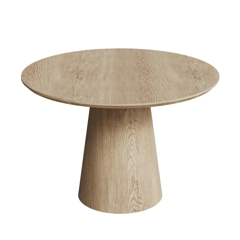 Table de salle à manger ronde pour 4 à 6 personnes, table en bois naturel avec pied conique en bois, style rustique et minimaliste