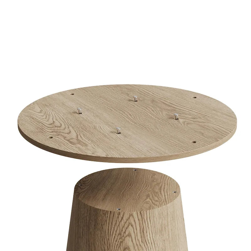 Table de salle à manger ronde pour 4 à 6 personnes, table en bois naturel avec pied conique en bois, style rustique et minimaliste