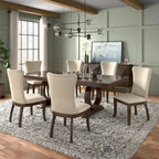 Tallinn Dark Cherry Wood and Beige Fabric Extendable Dining Set
