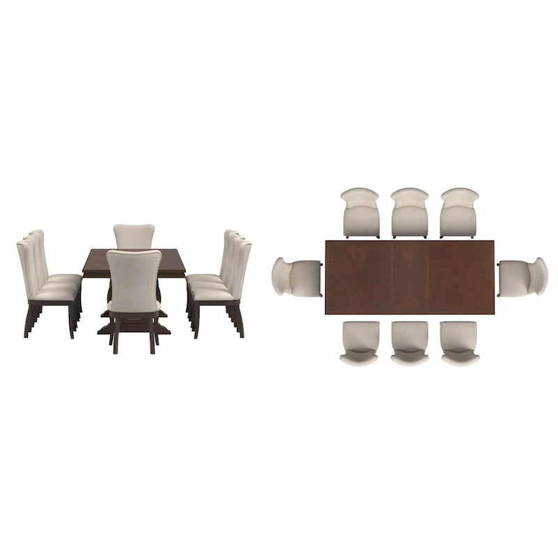 Ensemble de salle à manger extensible Tallinn en bois de cerisier foncé et tissu beige