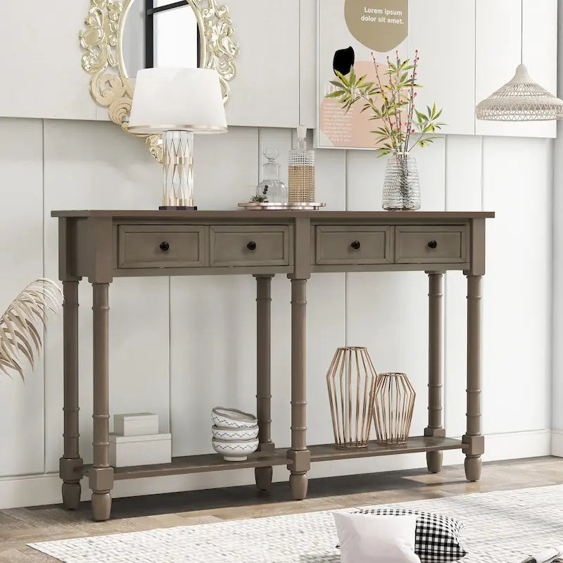 Table console Trexm avec deux tiroirs de rangement et une étagère inférieure