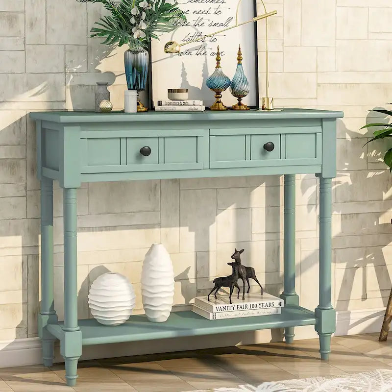 Table console Trexm avec deux tiroirs de rangement et une étagère inférieure