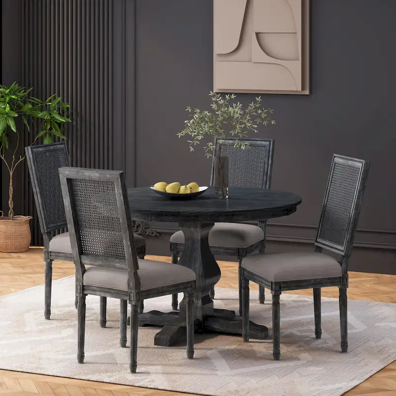 Remuda Wood and Cane Upholstered 5 Piece Circular Dining Set by Christopher Knight Home
